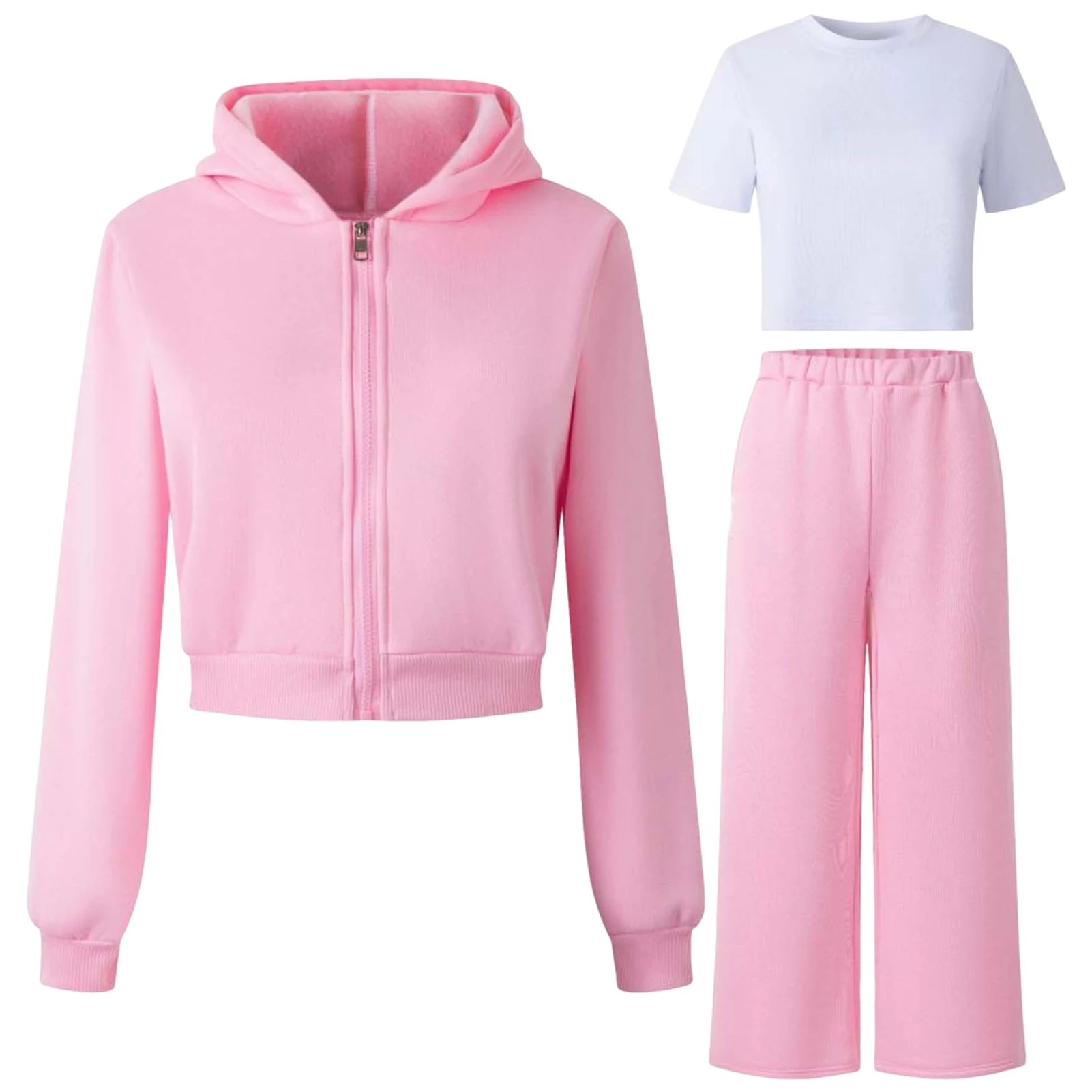 

Комплект спортивной одежды для девочек: свитшот с длинным рукавом, повседневная футболка, свободные спортивные брюки, однотонный детский спортивный костюм