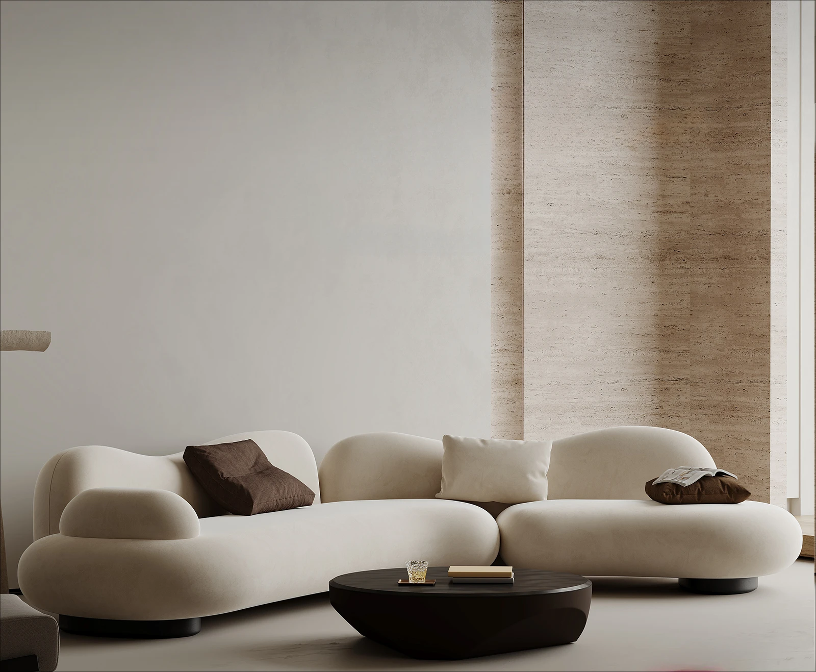 Wabi Sansan Stoffsofa, gebogenes Wohnzimmer