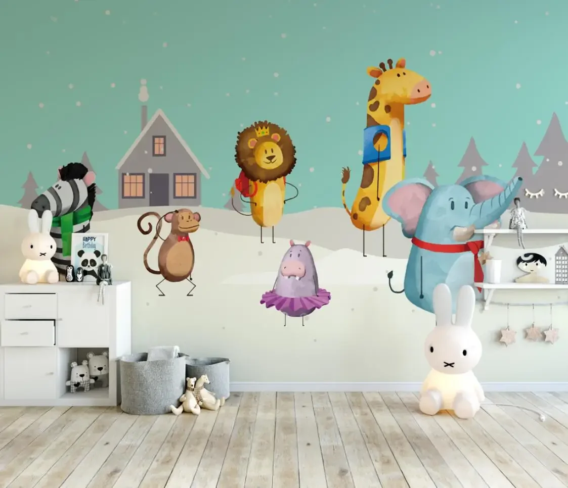 

Настенные стикеры с милым мультяшным изображением лесной лисички для декора детской комнаты, фотообои для ТВ-зоны, фотообои-наклейки