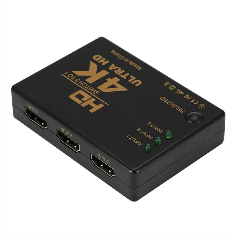 Przełącznik zgodny z HDMI Przełącznik 4K 3 wejścia 1 wyjście Full HD 1080P Rozdzielacz kabla wideo 1x3 Konwerter adaptera koncentratora do