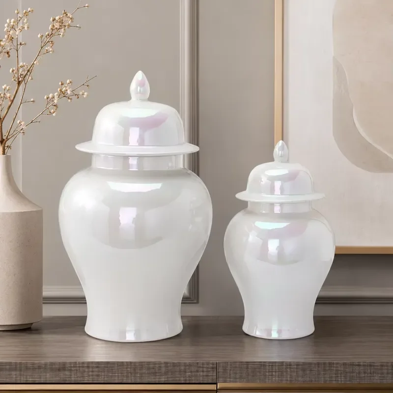 for Custom Wholesale Ceramic Ginger Jar Minimalist Large Porcelain with Lid Rainbow Design for Home Decor and Tea Storage