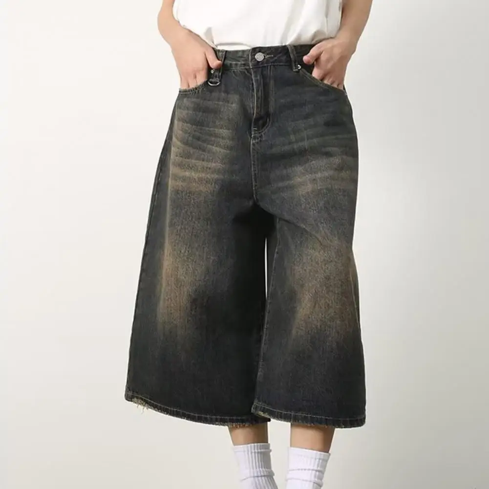 Celana jins pria, nyaman, warna gradien, kaki lebar, potongan dengan kancing, penutup ritsleting, celana Denim untuk musim panas