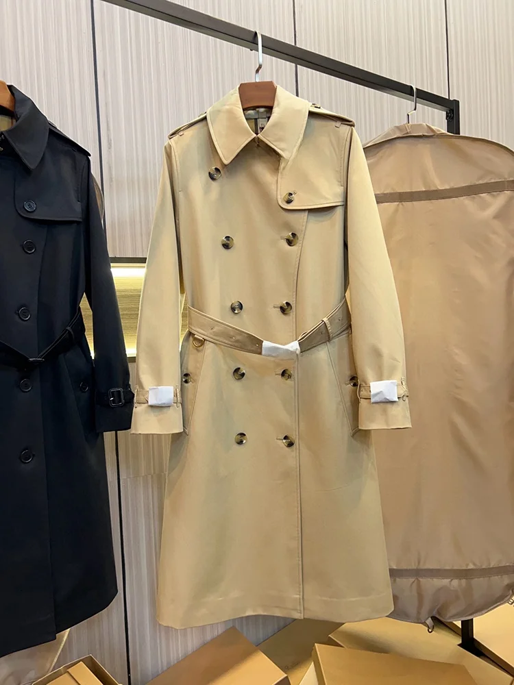 

Long Knee-Length Kensington Coat Women's Comfortable Double-Breasted Flip Collar British Style Lightweight Autumn Fashion