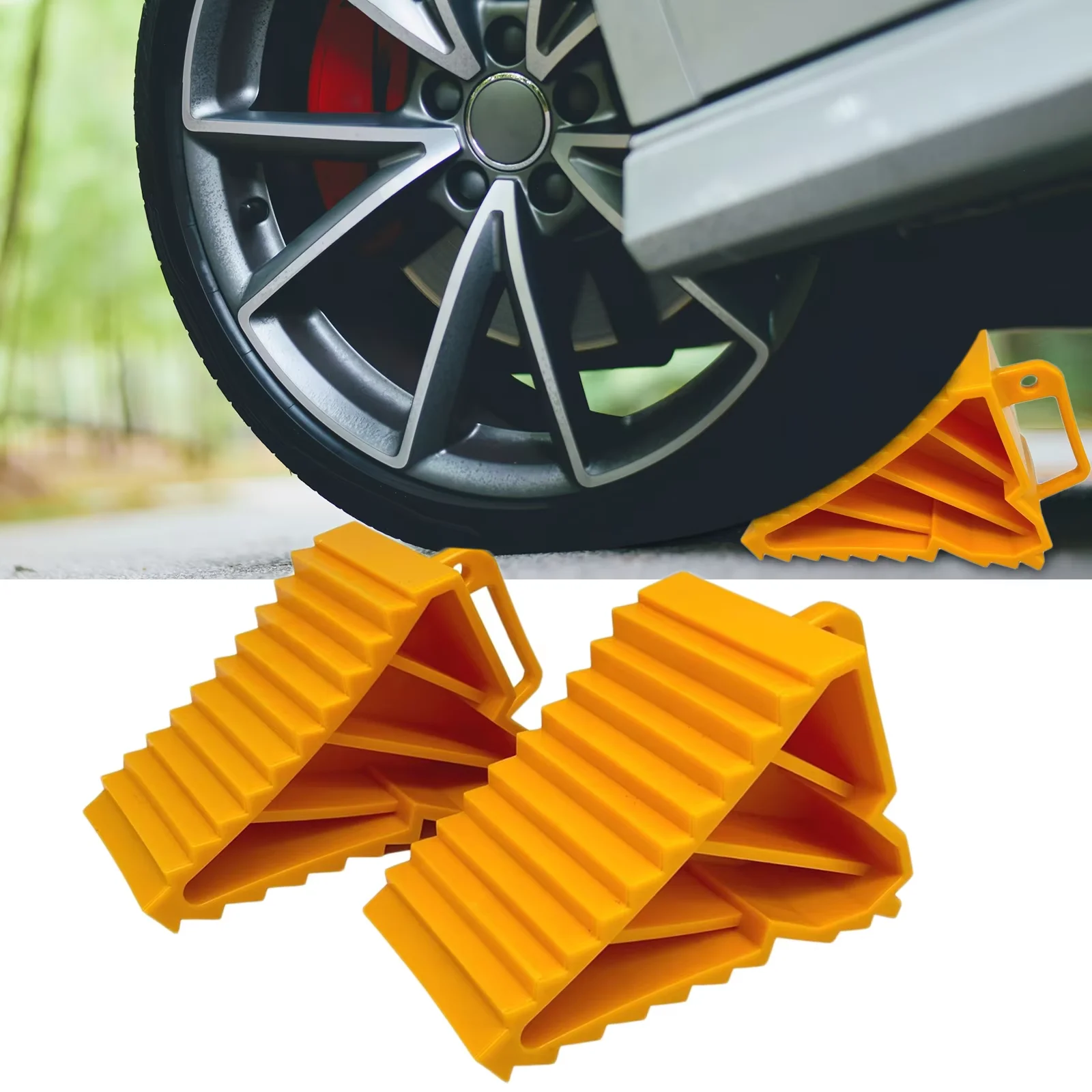 

2pcs Car Trailer Wheel Chock Triangular Anti Slip Blocks Parking Wedges Rubber High Strength Car Stopper Wheel Alignment Block