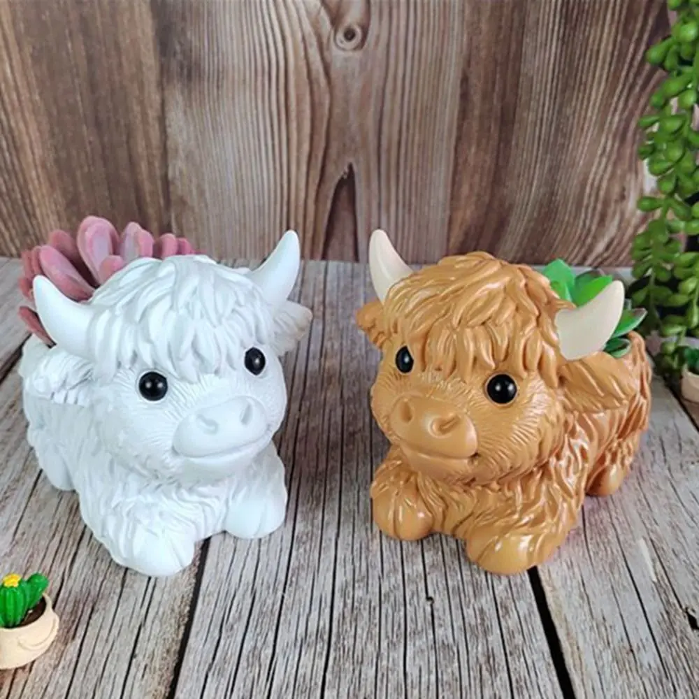 Garden Flowerpot Cute Highland Cow Flowerpot Mini Multicolor Animal Creative Pots Art DIY Unique Flower Pots Gardening