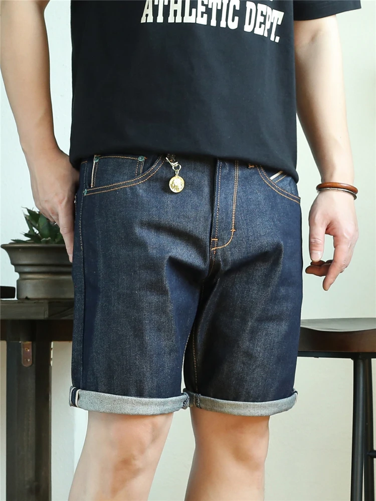 

Original Bull Red Ear Denim Men's orts Summer American Retro Straight Leg k Color Five-Pointed Pants mid Waist Zipper