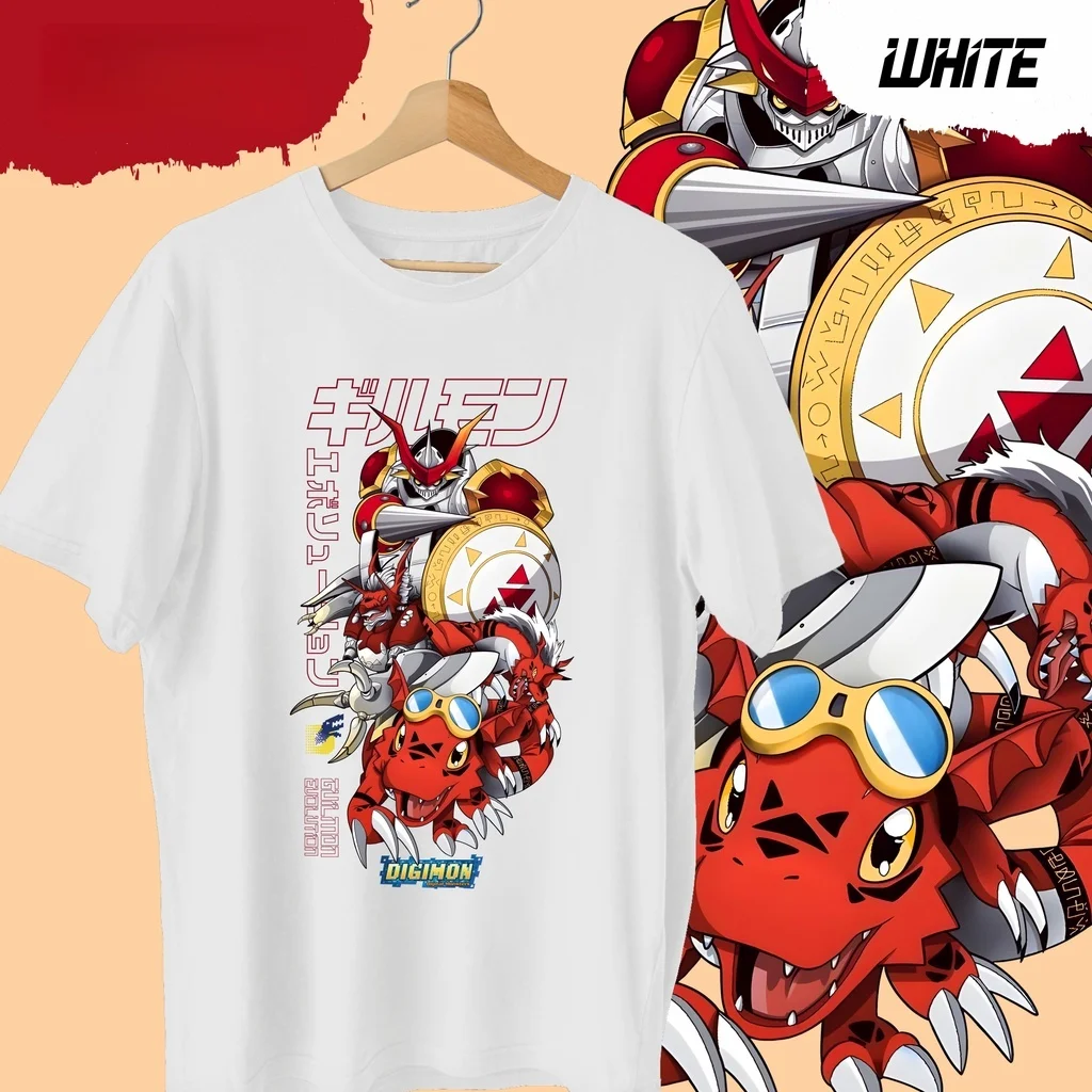 Anime Digimon Guilmon Evolution Printed T-shirt Summer Men's and Women's Harajuku Clothing Fashion Casual Street T-shirt