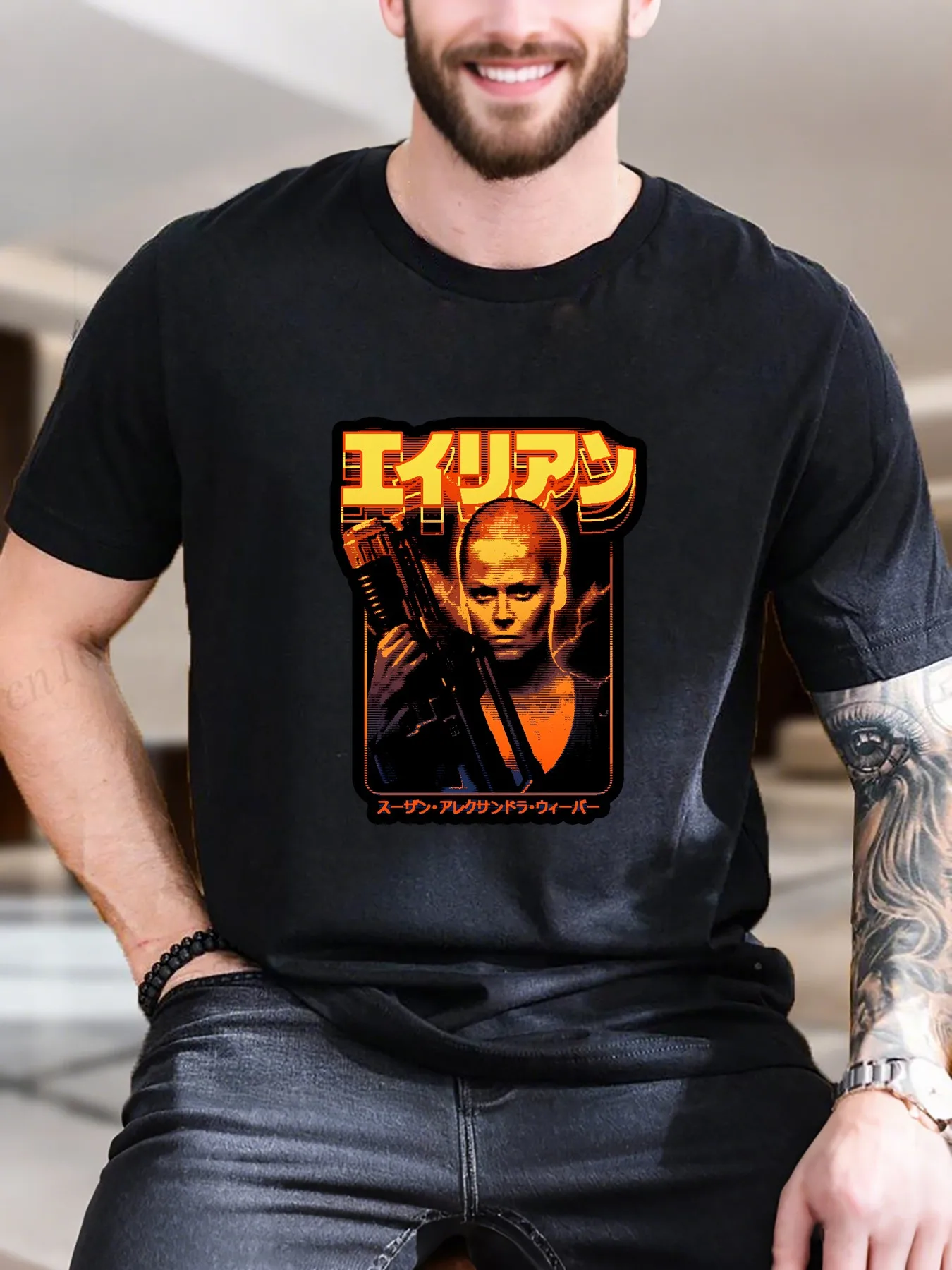 

Men's Printed Short Sleeve T-Shirt - Soft 100% Cotton, Trendy Gun Design, Casual & Streetwear, Breathable Daily Tee for Men - Gr