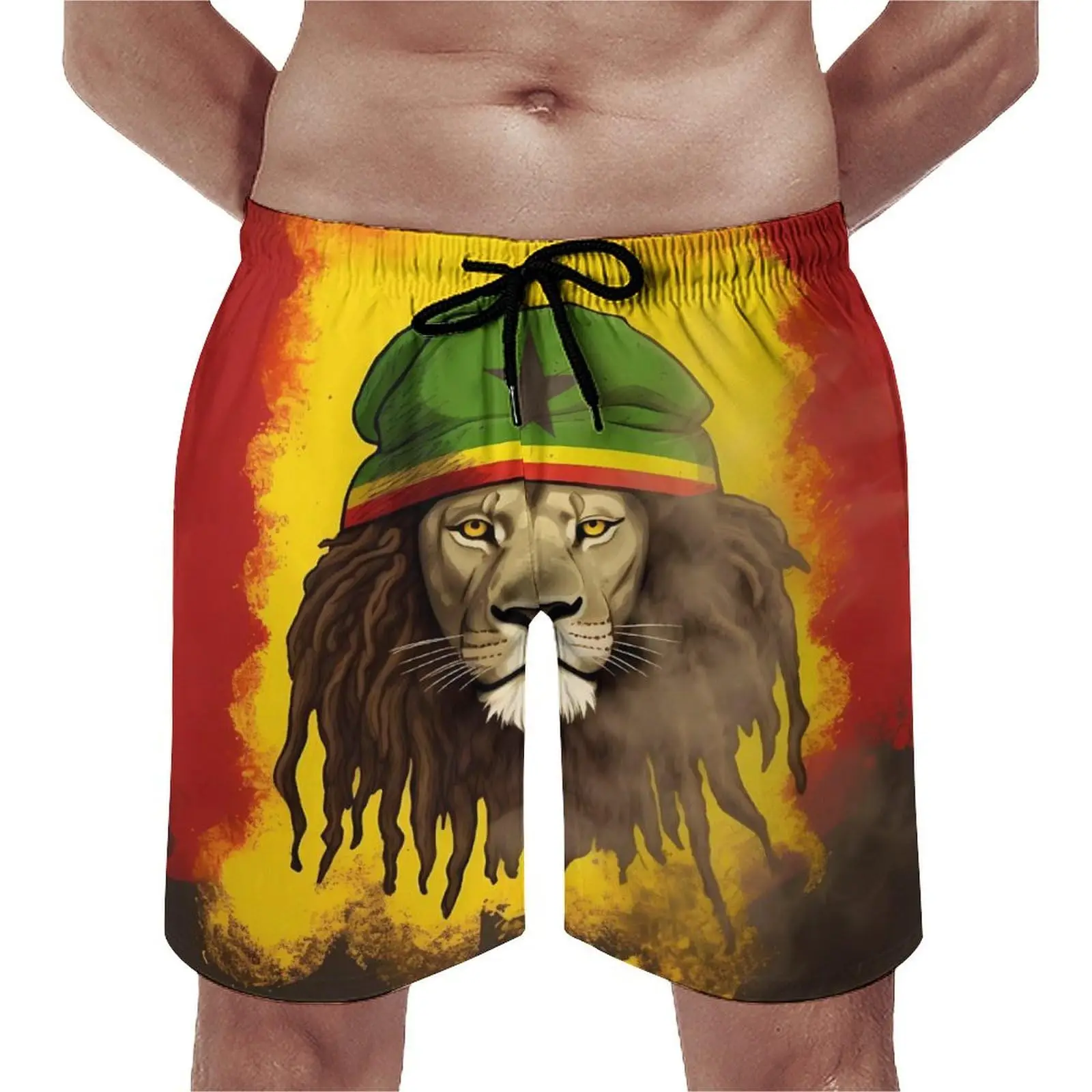 

Men's summer quick-drying beach shorts 3D printed leaf lion print breathable surf pants loose holiday seaside casual pants
