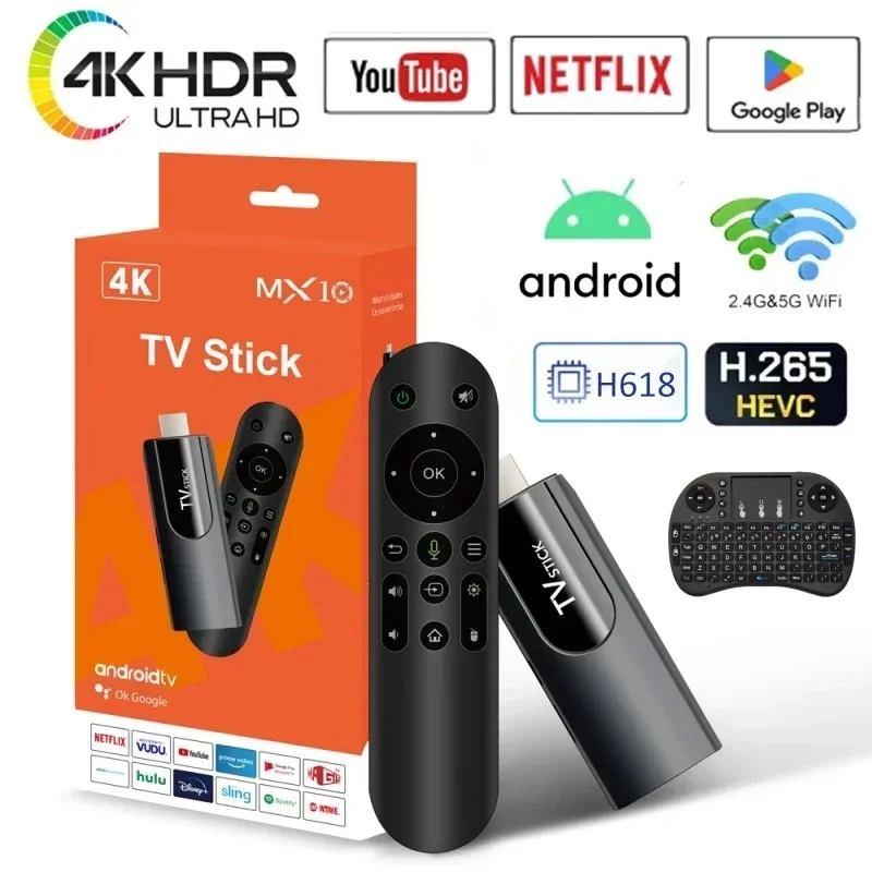 

MX10 TV stick android13 h618 ATV 4K HD TV box 2.4/5G WiFi smart TV receiver for Google YouTube Netflix media player