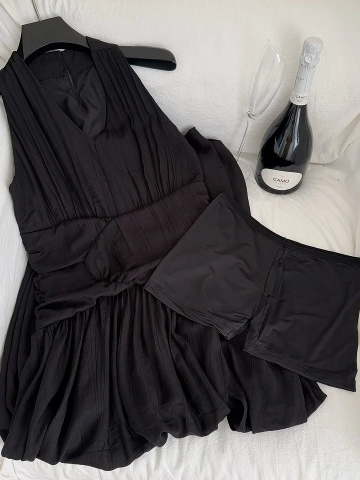 Ele Gefaltete Taille Svel V-Ne Dr Damen Hängender Ne Bla Dr Schlankmachender langer Rock Polyesterfaser Pendeln