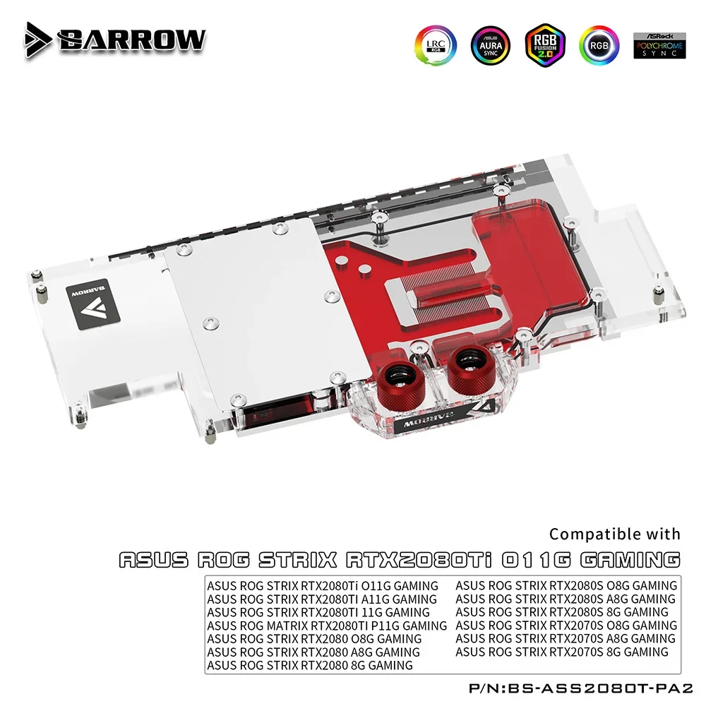 Imagem -03 - Barrow Gpu Placa Gráfica Cooler Bloco de Água para Asus Rog Strix Rtx2080ti 2080 s 2070s 5v Argb 3pin Aura Sync