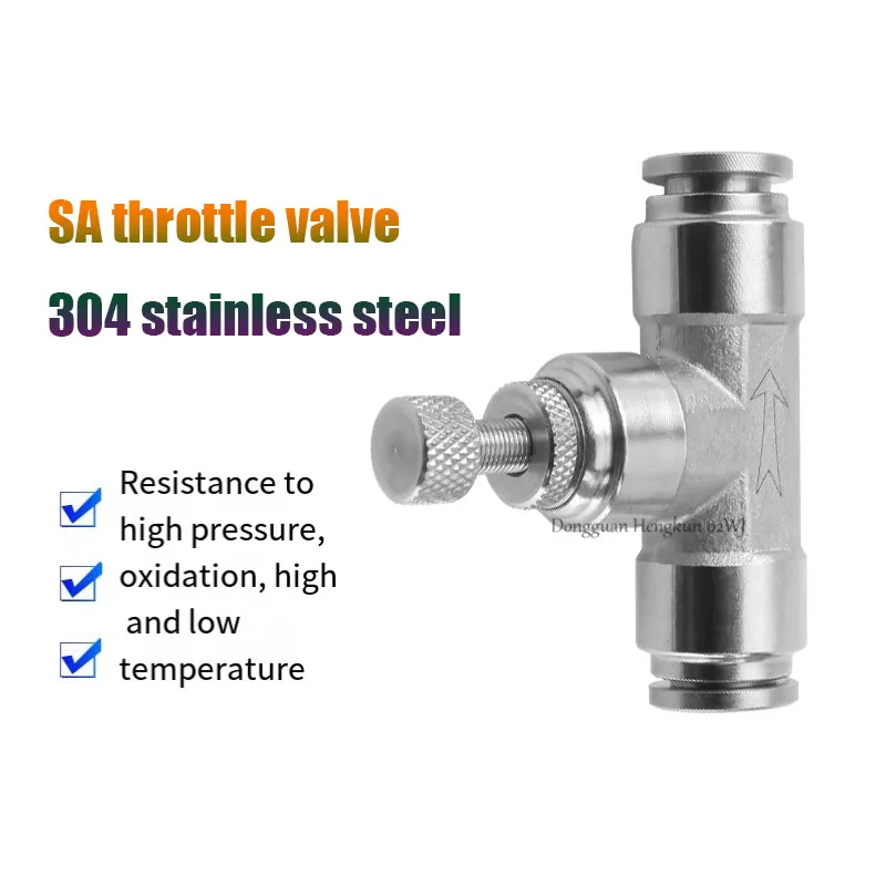 

304 Stainless Steel Throttle Valve Pipeline Valve SA PA-4 6 8 10 12mm Gas Pipe Quick Connector T-Shaped Air Pressure Valve