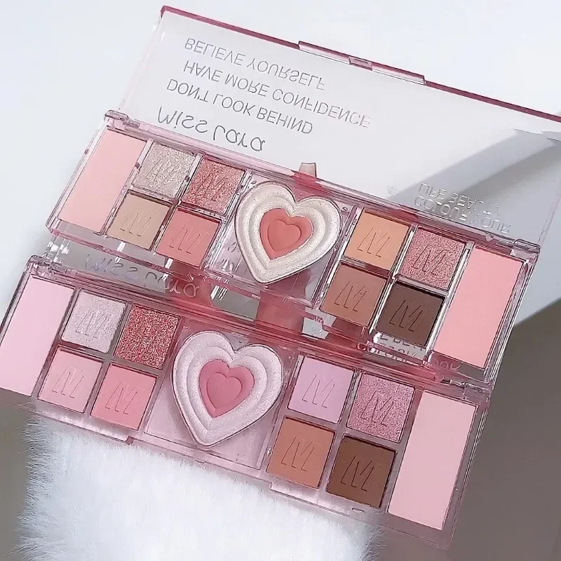 Sdotter 12 Kleuren Liefde Hart Roze Oogschaduw Palet Natuurlijke Koele Tone Lage Verzadiging Matte Oogschaduw Pallet Bruin Koreaanse Make-up