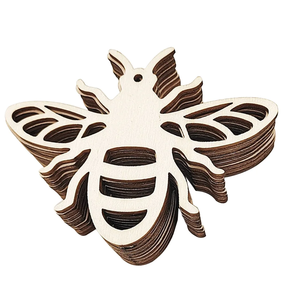 

DIY Wood Craft Kit 20 Pcs Bee Shaped Decor Slices Hollow Out Pendant Blanks for Plant Ornament Natural Gift Tag Unfinished