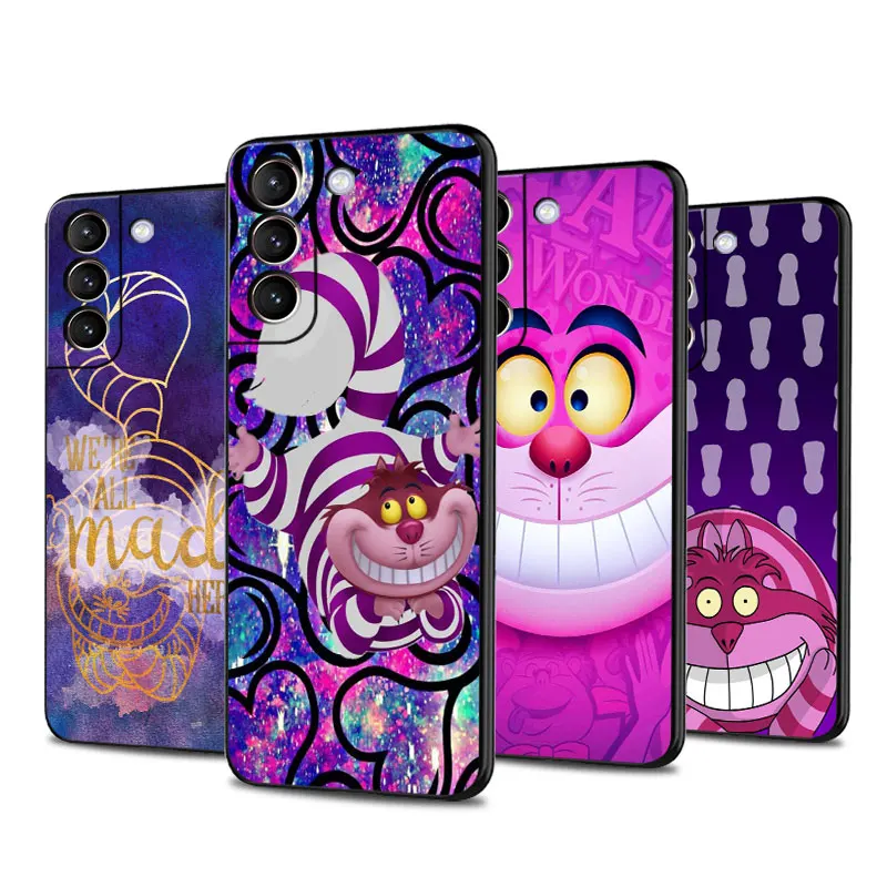 Disney Cheshire Cat Case For Samsung Galaxy S22 Ultra S23 S20 FE S21 Plus S10 S10e S9 S8 S24 Black Mobile Soft Phone Cover