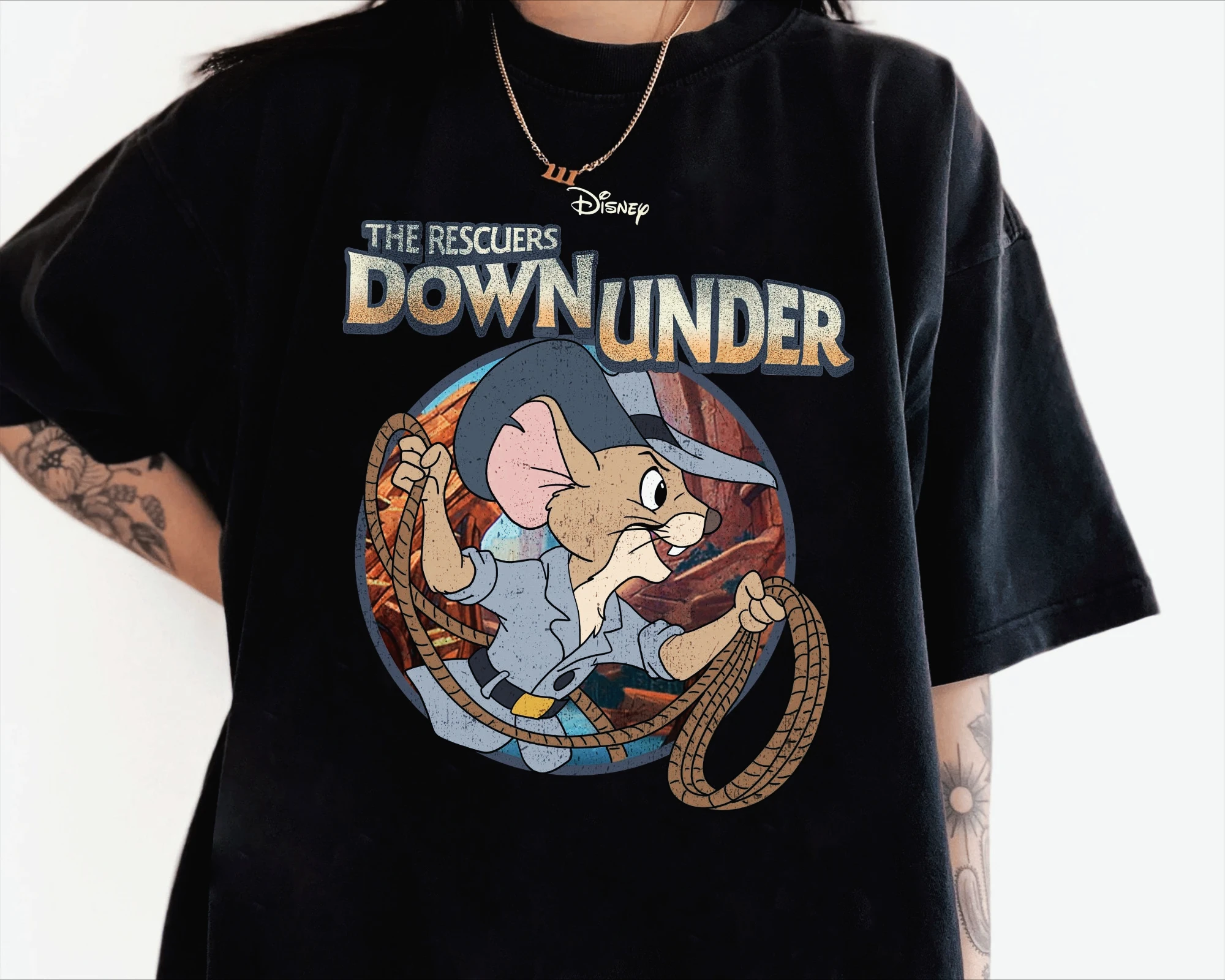 تي شيرت Disney The Rescuers Down Under Print تي شيرت نسائي بأكمام قصيرة ملابس للأولاد ملابس عائلية متطابقة ملابس أطفال بنات