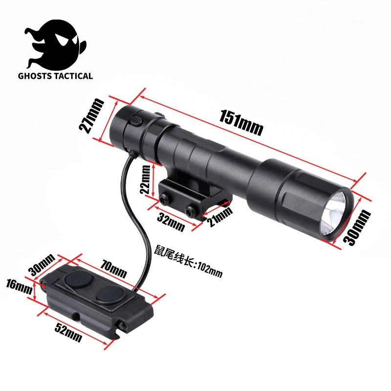 Rein懐中電灯2.0キット,強力な軍用懐中電灯,M300,m600,デュアル機能,スイッチ付き,狩猟用,20mmレール,1.0