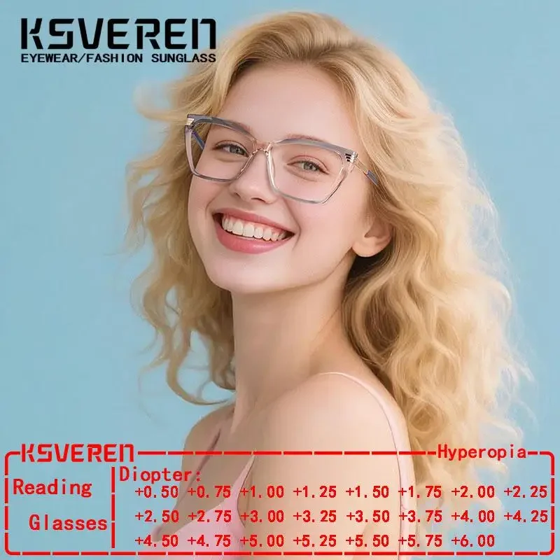 

Women TR90 Blue Light Blocking Fashion Cat Eye Reading Glasses Finished Presbyopic Eyewear Prescription Customizable Diopter