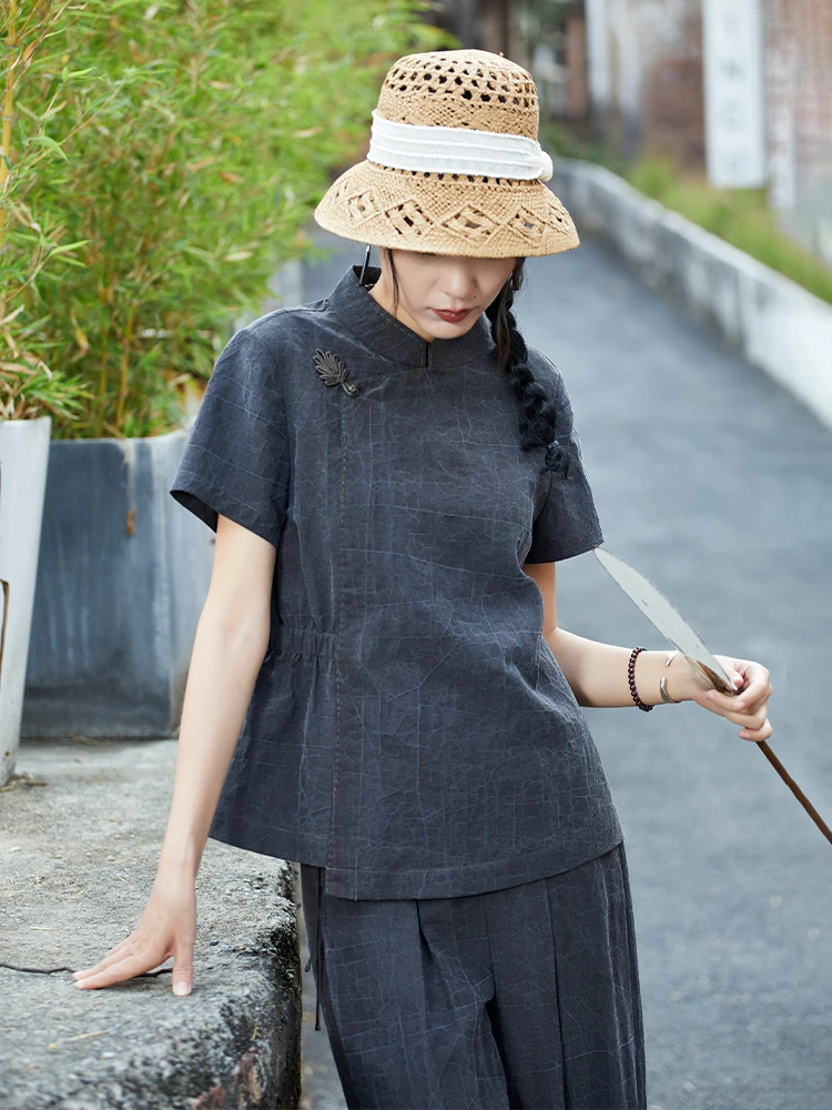 

Original Design Silk Turtle Pattern ort Sve irt Women's New Chinese Sle National Wind Button up Top by Cloth Little ...