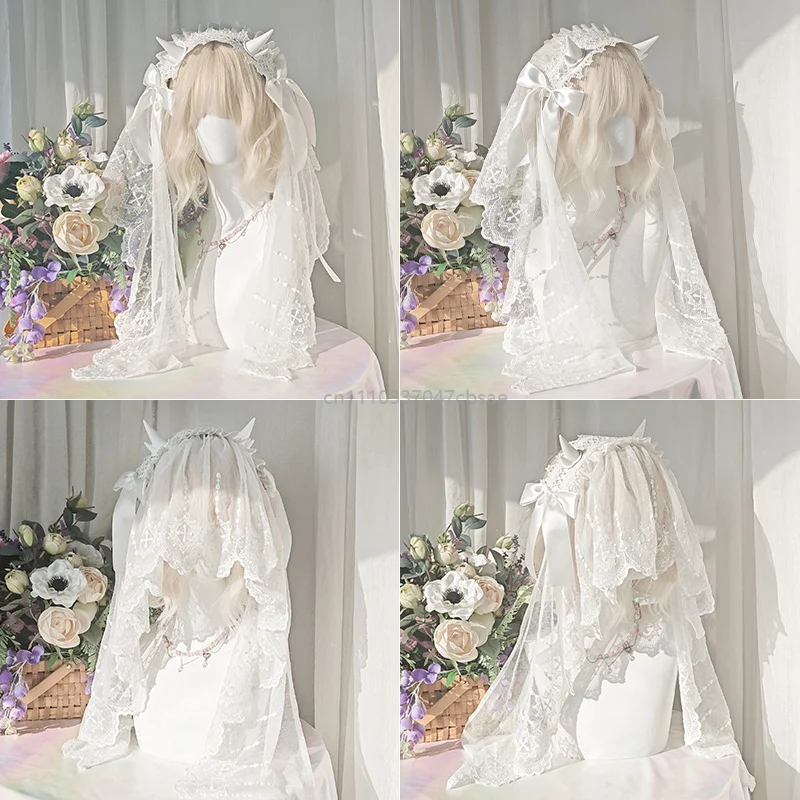 Gothic Lolita Cute Fairy Bride Headdress Harajuku Dragon Horn Lace Ribbon Band Hair Wedding Fantasy Headwear Accessories 2026