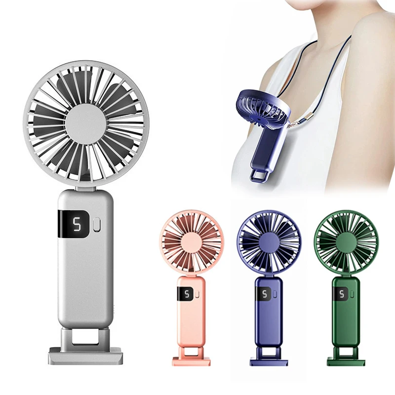 Portable Handheld Fan USB Fan, Battery Operated Fan Base Included Digital Display 90 Degree Adjustable Rechargeable Mini Fan