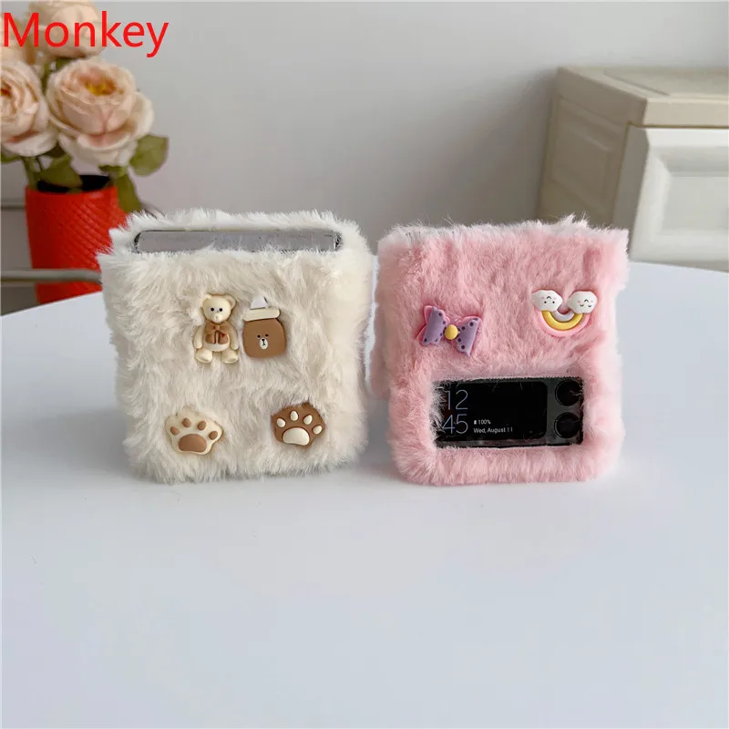 جراب بقشرة صلبة لسامسونج زد فليب ، دب فرو دافئ ، تميمة مضحكة ، زفليب ، 1 ، 2 ، 3 ، 4 ، 5 جم ، جالكسي زفليب 6 ، زفليب ، لطيف