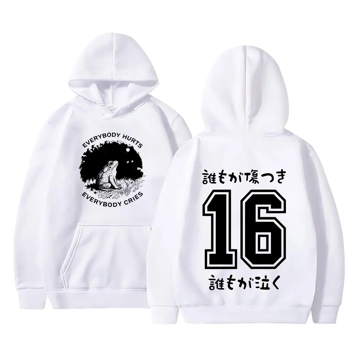 Japanese Style Frog Funny Meme Hoodie Everybody Hurts Everybody Cries Sweatshirt Men Women Fashion Vintage Oversized Pullover