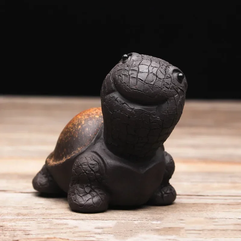 Yixing Purple Clay Tea Pet Decor Cute Turtle Statue Tea Figurine Ornaments Handmade Sculpture Crafts Chinese Tea Set Decoration