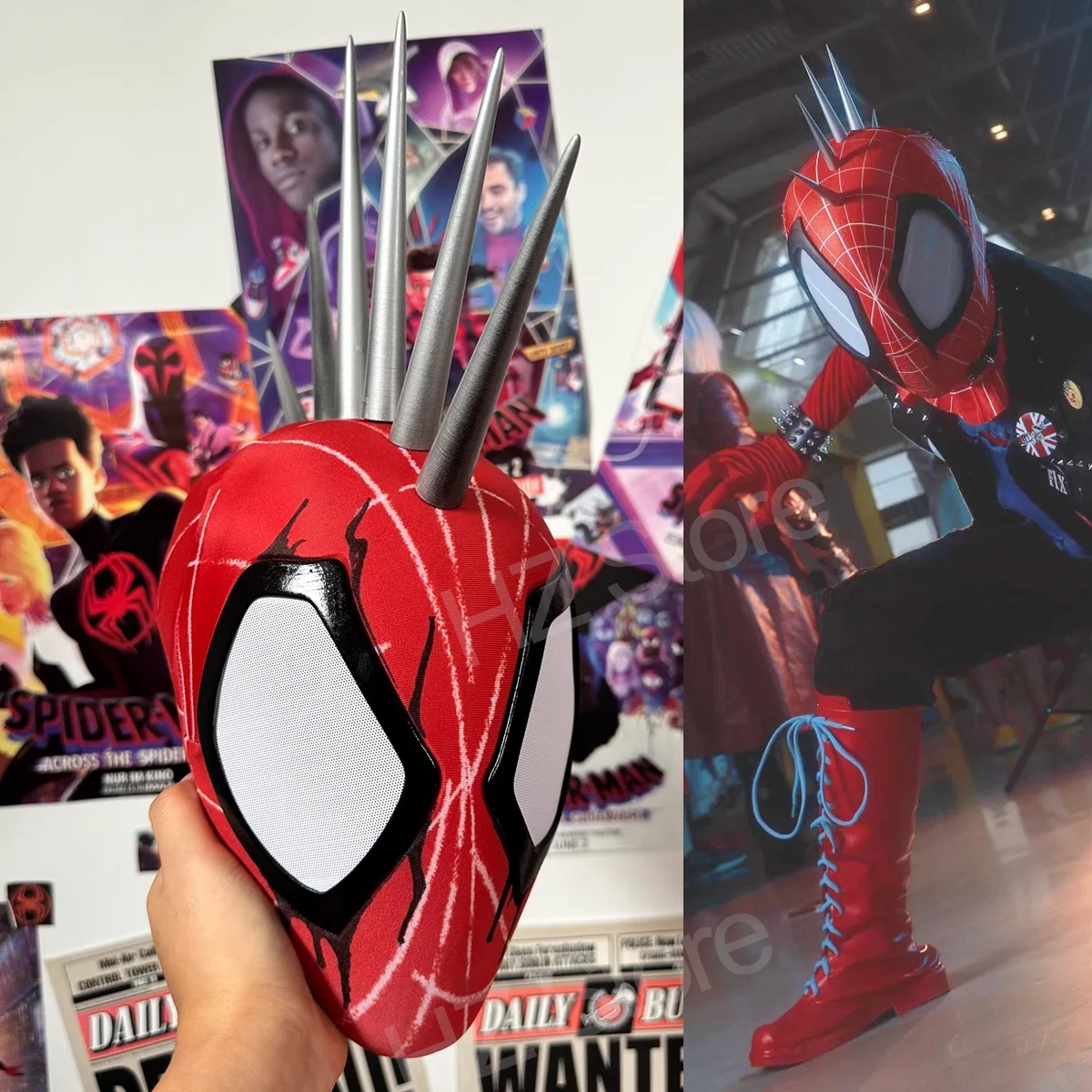 Casco completo Máscara Spider-Punk con remache magnético 1:1 Spider-Man personalizable: a través del Spider-Verse Máscara de cosplay de Halloween