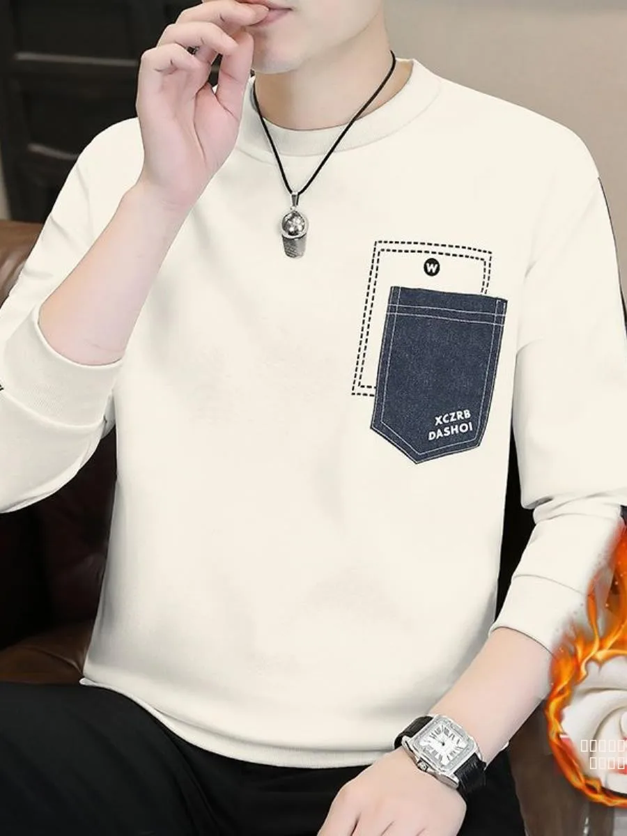 

Мужской повседневный свитшот с круглым вырезом и длинными рукавами на флисовой подкладке, модный, осенне-зимний, удобный, мягкий, стильный топ