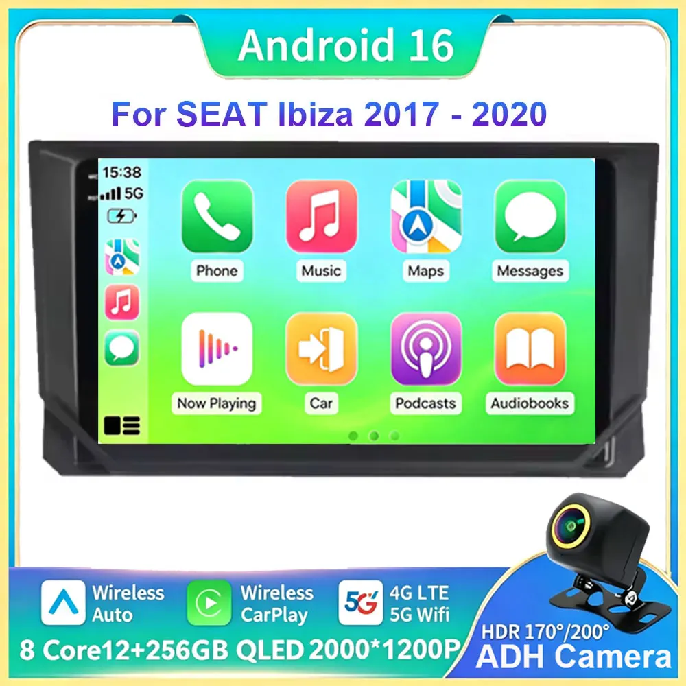 Android 16 Kabelloses Carplay Auto-Multimedia-System für Seat Ibiza 2017-2020, Haupteinheit Autoradio mit DSP, GPS-Navigation, 4G WIFI