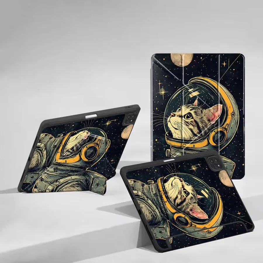Space Cat Holder Cover Tablet Case For iPad Pro 2025 Pro 11th 10th 9th 8th 7th 12.9inch Mini 6 7 Air 4 5 M3 M2 M4 11inch