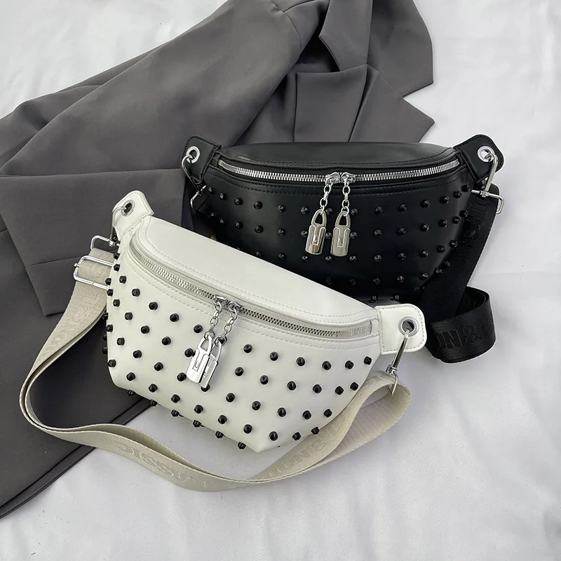 Fashion Rivet Waist Bag For Women Luxury Designer Chest Bag Quality Leather Fanny Pack Phone Purse Female Shoulder Crossbody Bag