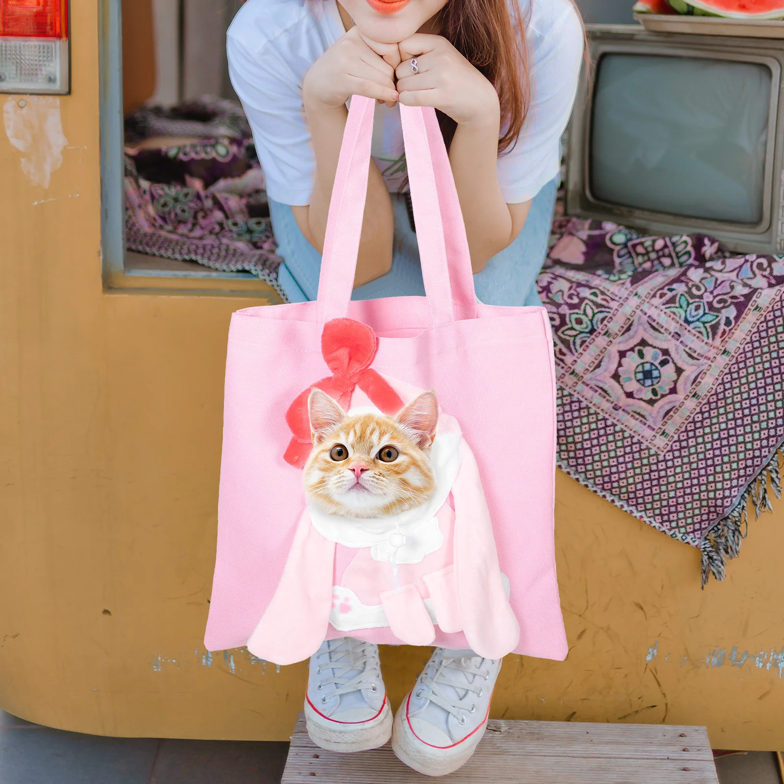 

Breathable Cat Carrier Bag Portable Lightweight Tote for Travel Outdoors Hiking Shopping Pet Supplies Cat Carrier Shoulder Bag