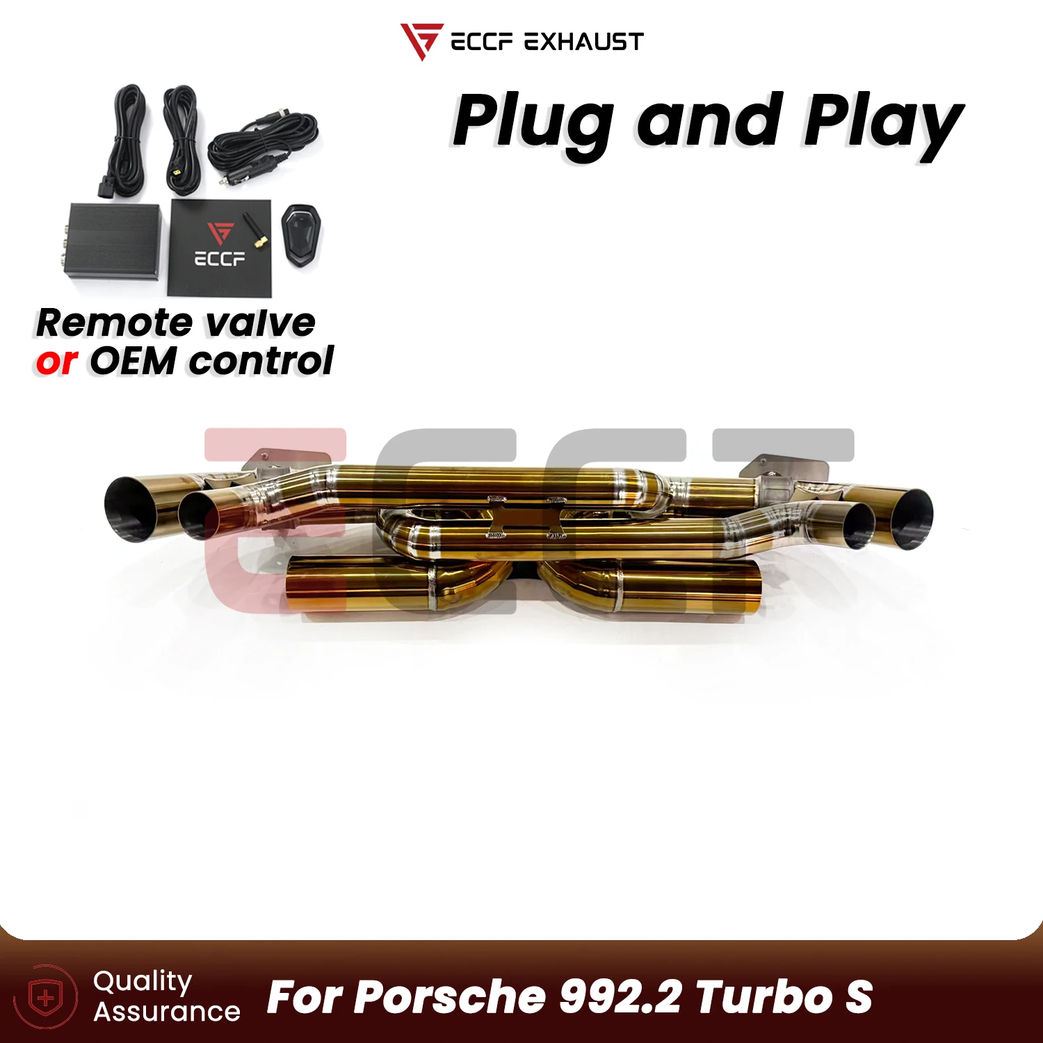 

ECCF For Porsche 992.2 Turbo S golden Titanium Exhaust OEM Valve System Plug and Play Performance Upgrade Easy Installation