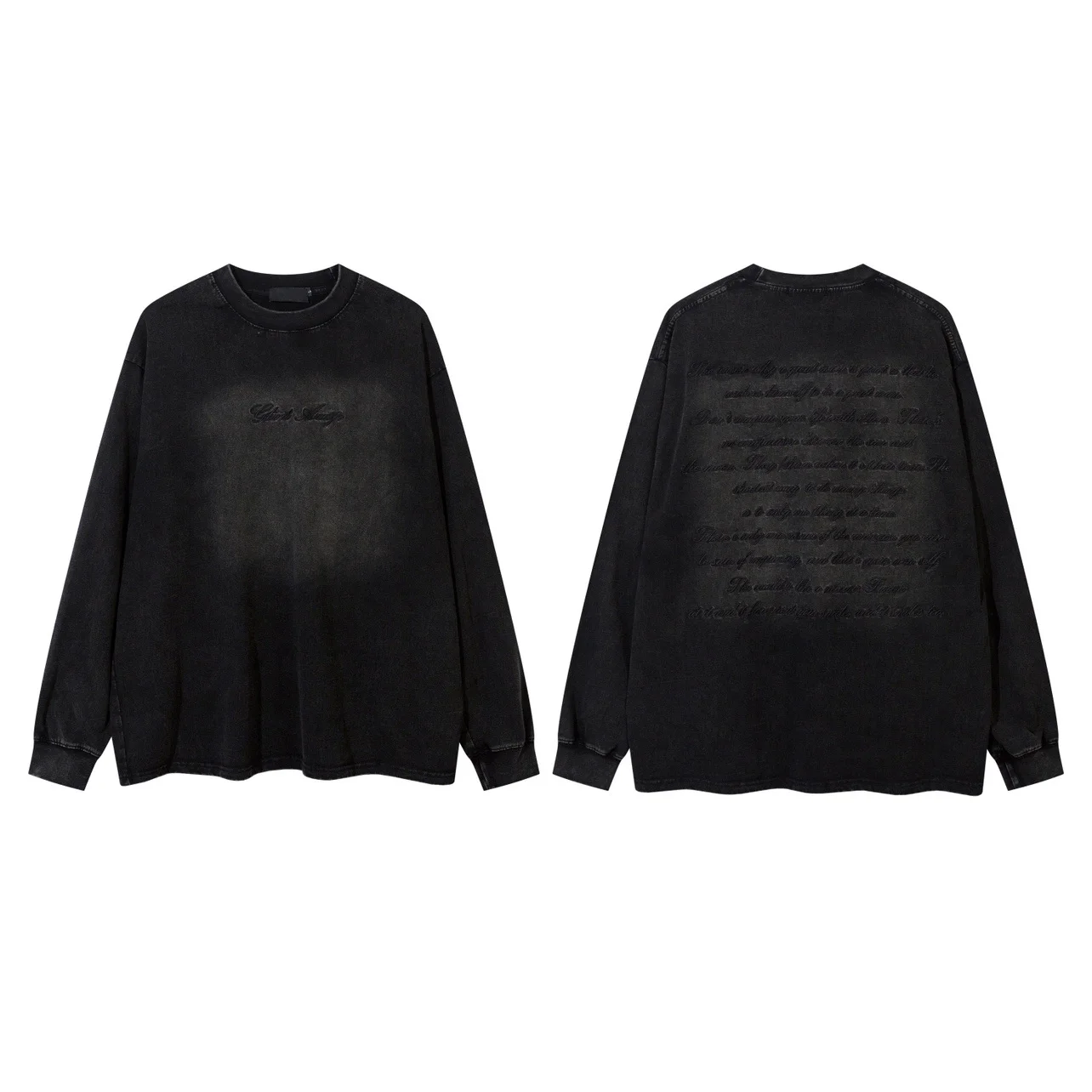 American Retro Washed Letter Embroidery Long Sleeve T-Shirt for Men Trendy Loose High Street Spring Autumn Base Shirt