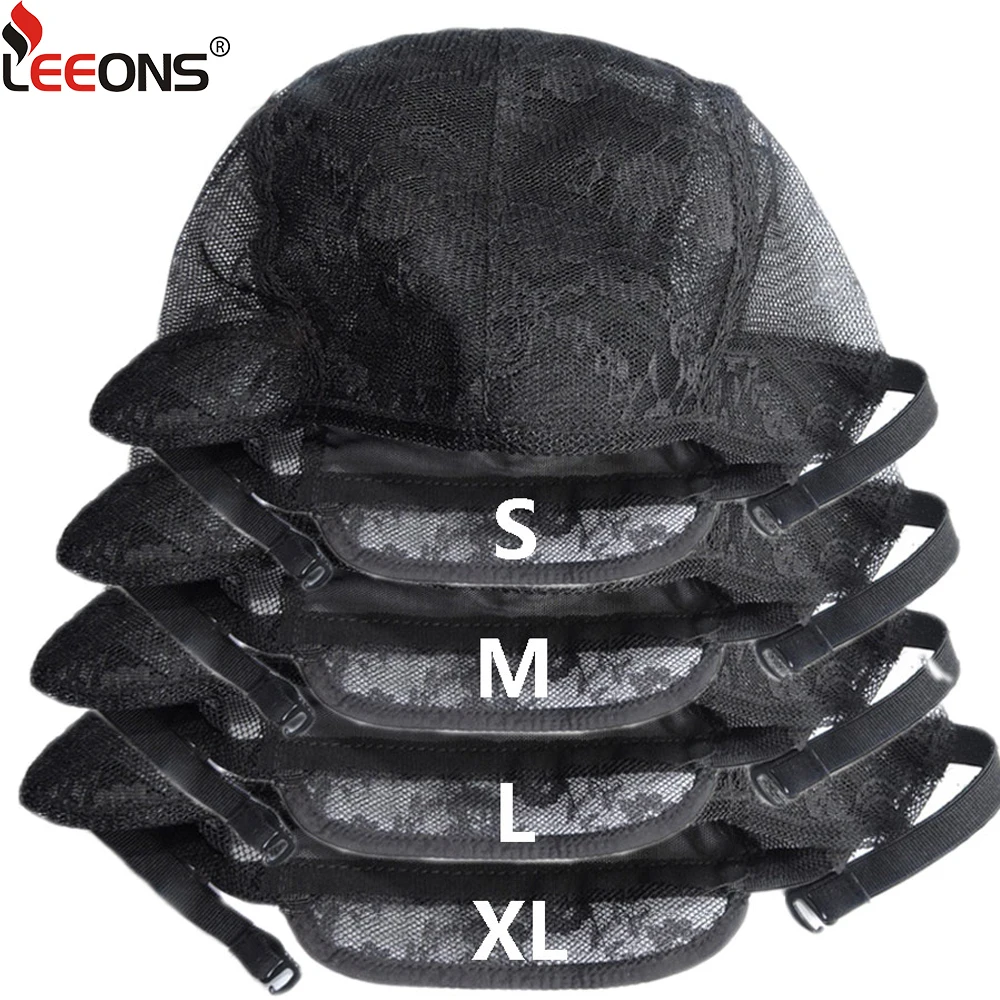 

1 Pcs Black Beige S/M/L/Xl 4 Size Double Lace Wig Caps With Adjustable Straps Swiss Lace Hairnet Weaving Cap For Making Wig