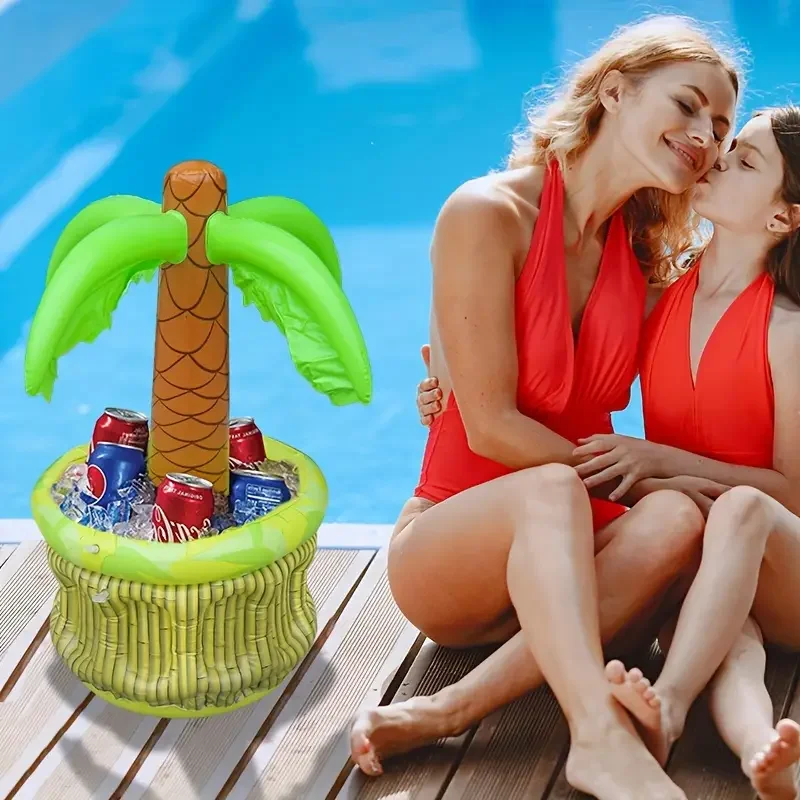 مبرد شجرة النخيل القابل للنفخ على شكل نمر مائي، دلو مشروبات لحفلات حمام السباحة الاستوائية البلاستيكية، مشروبات خلفية خارجية وصينية طعام