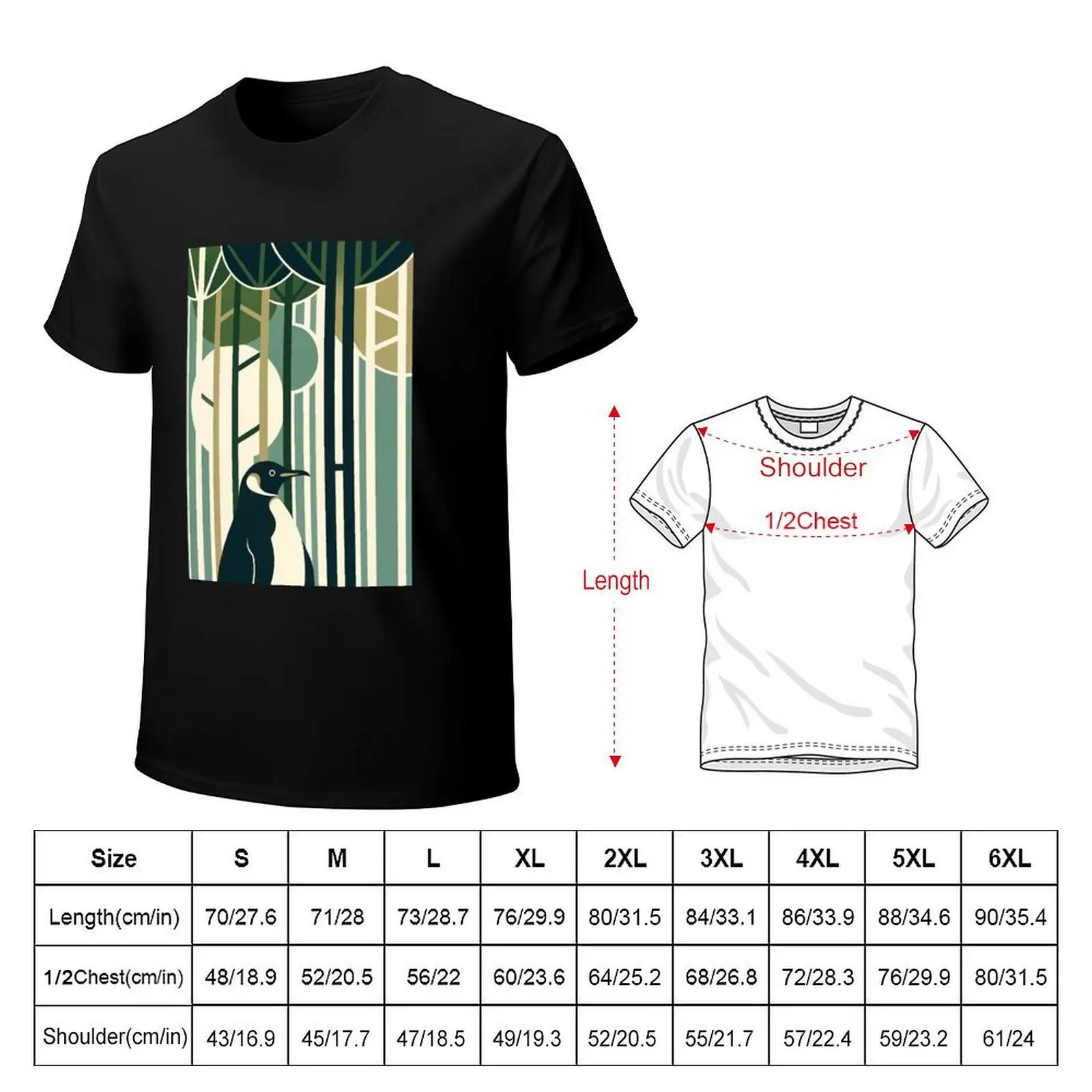 Olive Green Cream Penguin In Retro Vintage 60s 70s Illustration Forest T-Shirt Urban Style Casual