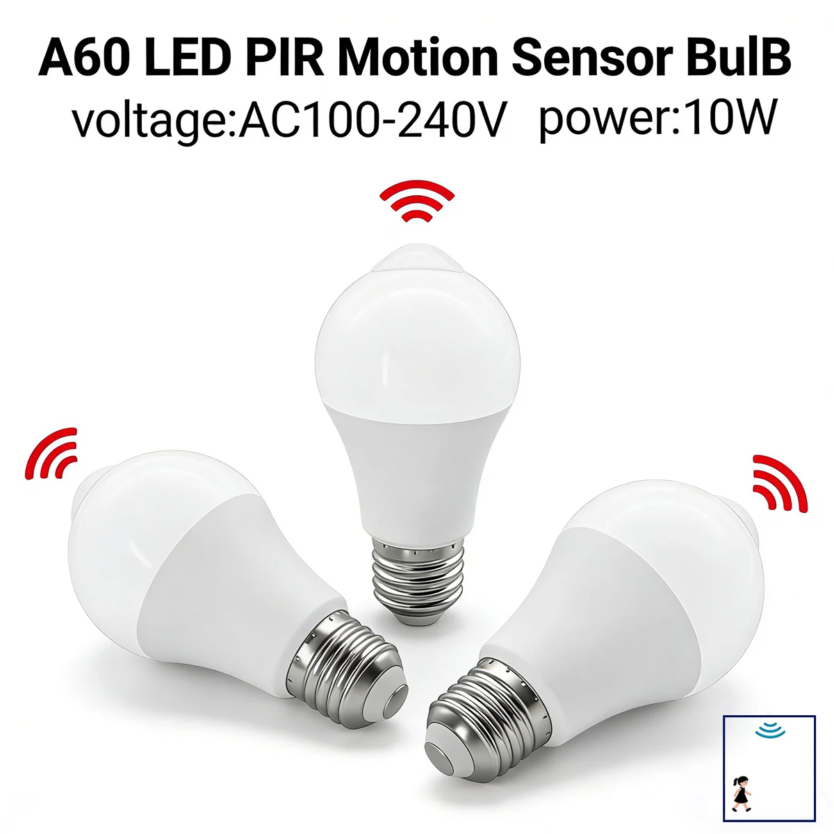 E27 LED-Glühbirne, LED-Lampe, PIR-Bewegungsmelder-Glühbirne, 10 W, AC100–240 V, PIR-Sensorlicht, automatisches Ein- und Ausschalten, Nachtlicht für Parkbeleuchtung