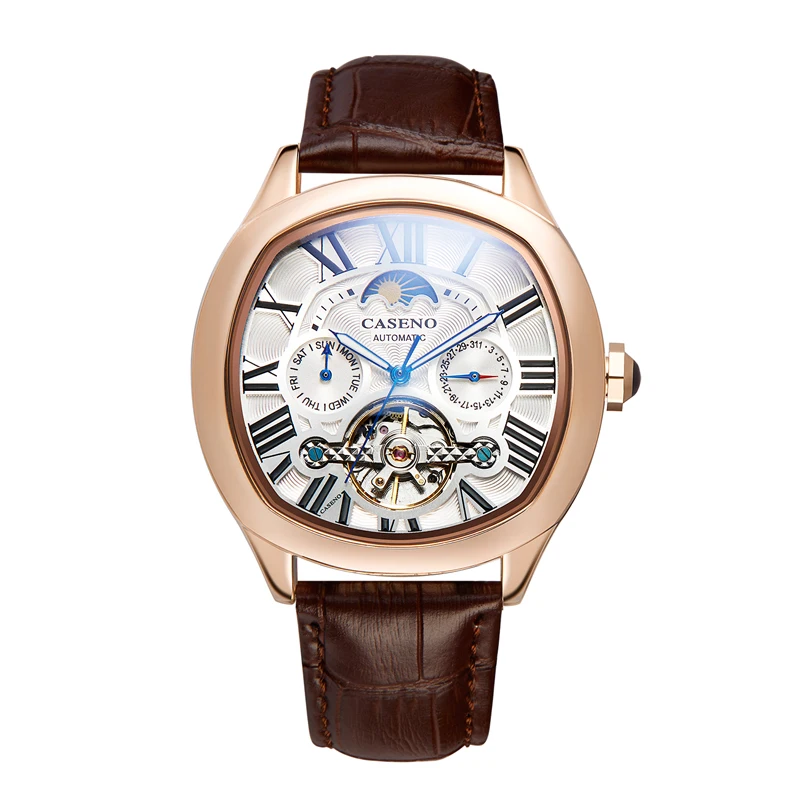 

Top Brand Luxury Mechanical Watch Men Leather Waterproof Moon Phase Automatic Tourbillon Wristatches Man Luminous Hands Clock