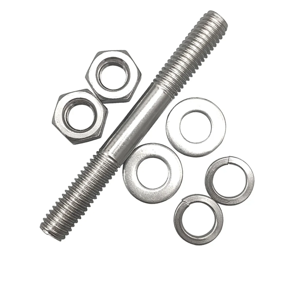 304 SS Double-Head Screw, Nut, Flat Washer, Spring Washer Set M3-M10