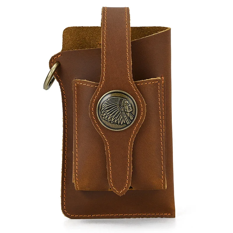 

Men's genuine leather fanny pack, belt, mobile phone hanging bag, retro mad horse leather Indian magnetic buckle, casual fashion