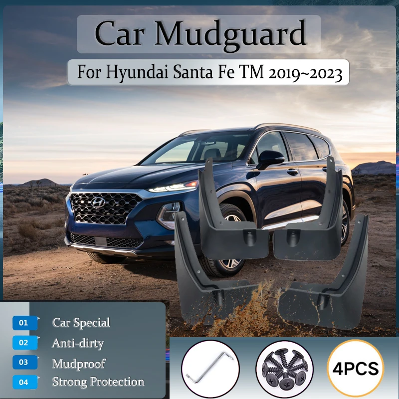 

4PCS Car Mud Flaps For Hyundai Santa Fe TM 2019 2020 2021 2022 2023 Dustproof Mudguards Fenders Guards Mudflaps Auto Accessories