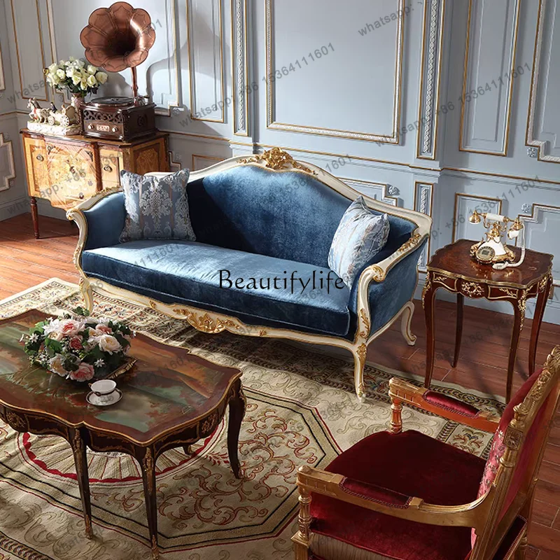 XX French Court Style Diamond Velvet Solid Wood Sofa Combination European Retro Style Leisure Chair