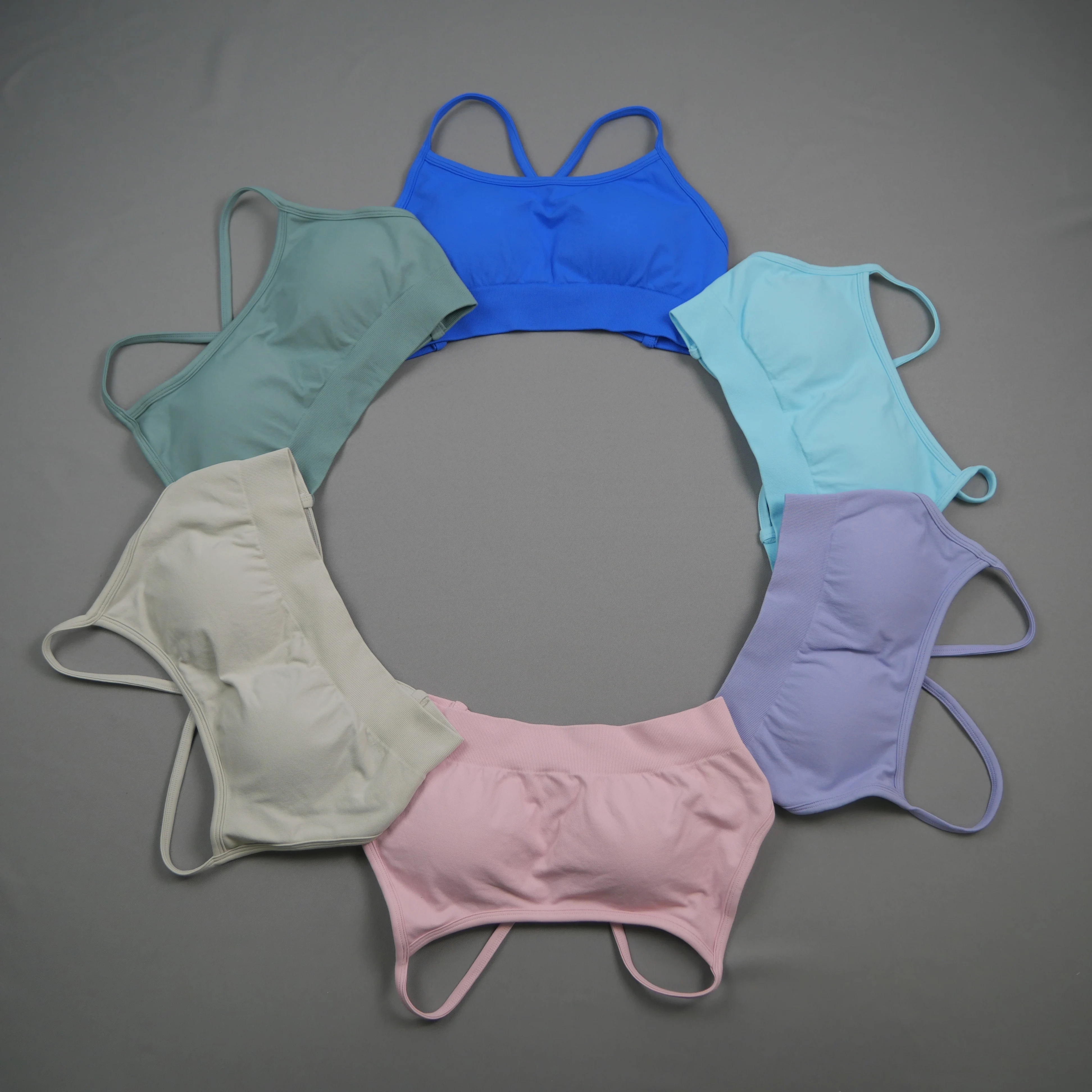 Women Thin Strap Cross Back Seamless Sports Bra Yoga Gym Workout Top with Removable Pads
