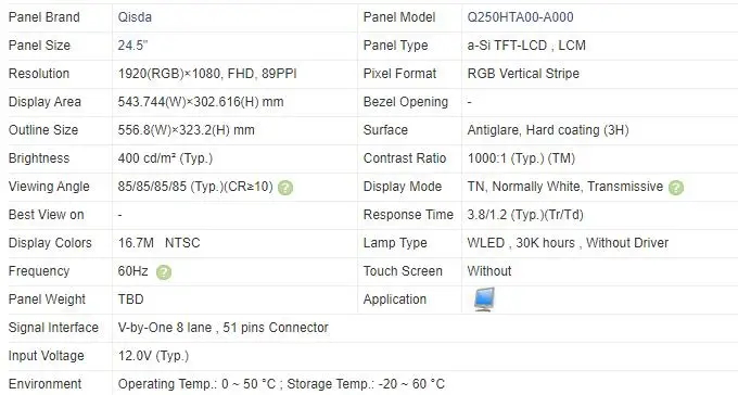 original LCD screen  Q250HTA00 Q250HTN00 A000   Q250HTN00 A200  Q250HTN00 for BenQ 2546 / For ASUS ROG Swift PG258Q/ Benq XL2536