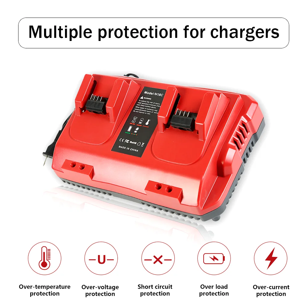 Fast Charger Replacement N18C Battery Charger Station Dual Slot Plastic Charging Base for Mliwaukee 18V Lithium-Ion Batteries