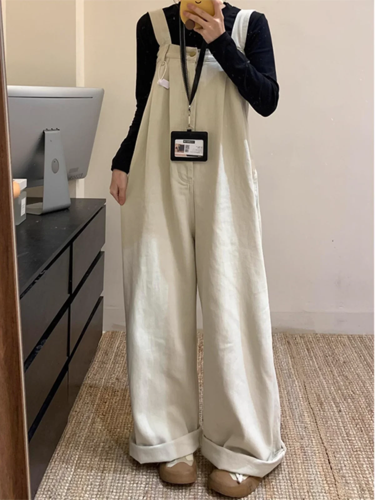 

FUYAN Women's Khaki Overalls Casual Loose Straight Leggings Spring Summer New Sle Slimming Long Pants Middle Waist Design